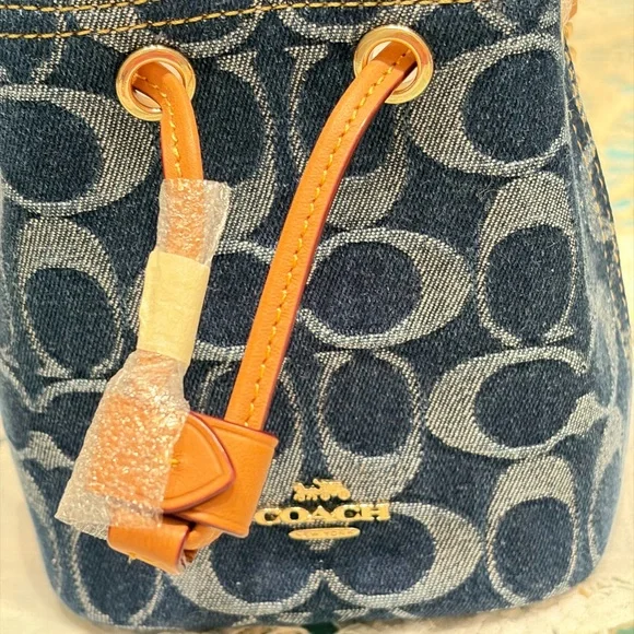 Coach Blue and Tan Mini Drawstring Bag - Picture 4 of 9
